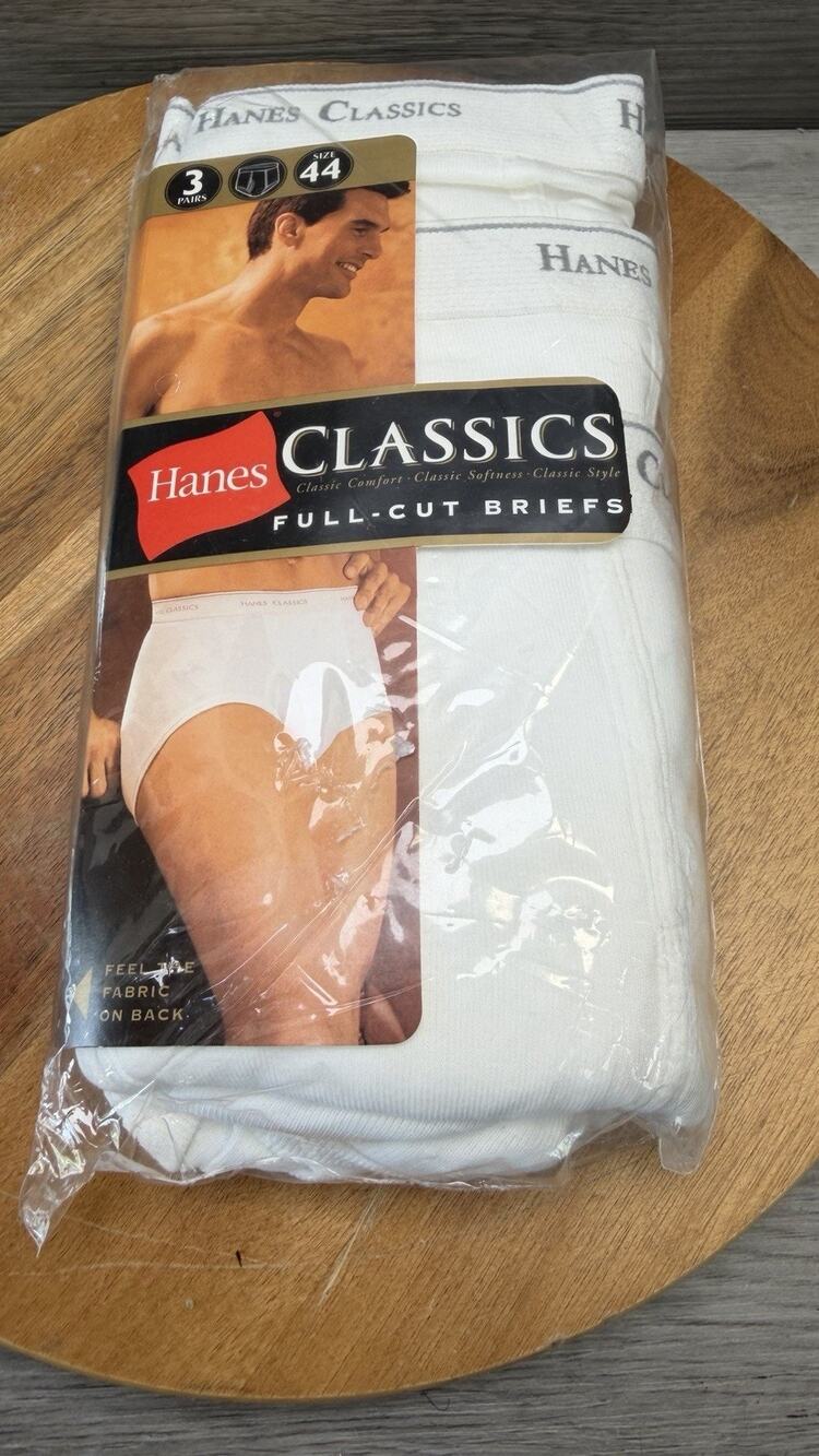 VTG Hanes Classics White Full Cut Briefs 3 Pack Size 44 NEW OLD STOCK